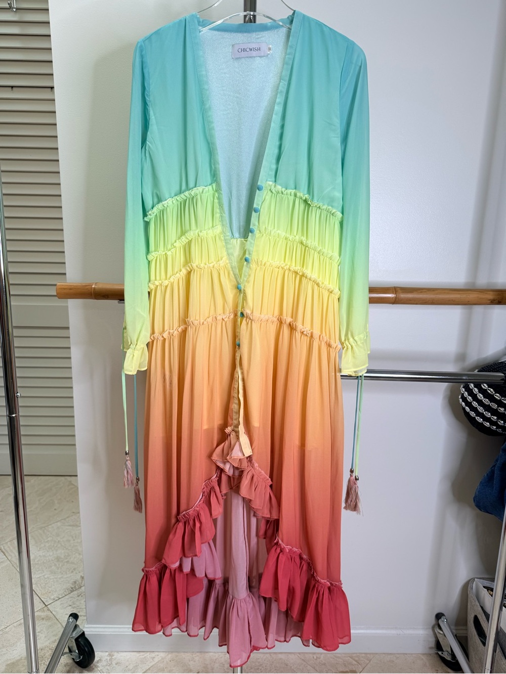 Chicwish Rainbow Ombre Ruffle Maxi Dress XS